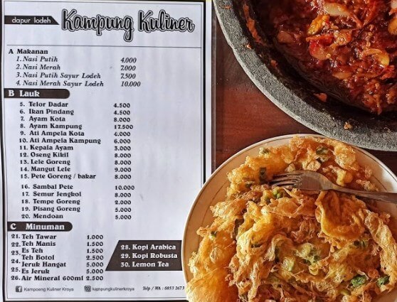 Kampung Kuliner Kroya Cilacap, Lokasi Dan Daftar Harga Menu